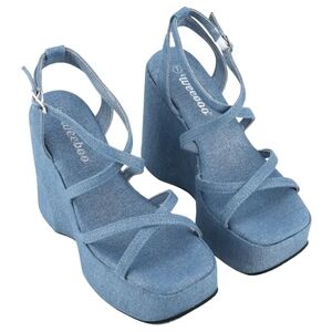 Denim Blue Platform Wedge Sandals